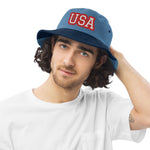 CUSTOM DENIM BUCKET HAT • USA STYLE FONT • 1 •