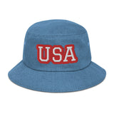 CUSTOM DENIM BUCKET HAT • USA STYLE FONT • 1 •