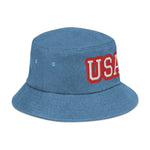 CUSTOM DENIM BUCKET HAT • USA STYLE FONT • 1 •