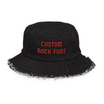 CUSTOM DISTRESSED DENIM BUCKET HAT • ROCK STYLE FONT • 2 •