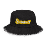 CUSTOM DISTRESSED DENIM BUCKET HAT • SUMMER STYLE FONT • 1 •