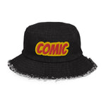 CUSTOM DISTRESSED DENIM BUCKET HAT • COMIC STYLE FONT • 1 •