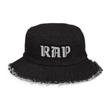 CUSTOM DISTRESSED DENIM BUCKET HAT • RAP STYLE FONT • 1 •