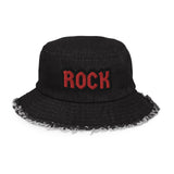 CUSTOM DISTRESSED DENIM BUCKET HAT • ROCK STYLE FONT • 1 •