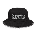 CUSTOM NAME • DISTRESSED DENIM BUCKET HAT • ADD ANY NAME/WORD/YEAR/DATE/AGE/NUMBER