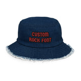 CUSTOM DISTRESSED DENIM BUCKET HAT • ROCK STYLE FONT • 2 •