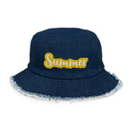 CUSTOM DISTRESSED DENIM BUCKET HAT • SUMMER STYLE FONT • 1 •