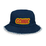 CUSTOM DISTRESSED DENIM BUCKET HAT • COMIC STYLE FONT • 1 •