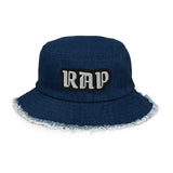 CUSTOM DISTRESSED DENIM BUCKET HAT • RAP STYLE FONT • 1 •