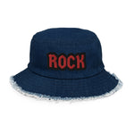 CUSTOM DISTRESSED DENIM BUCKET HAT • ROCK STYLE FONT • 1 •