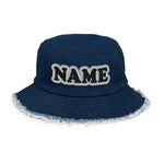 CUSTOM NAME • DISTRESSED DENIM BUCKET HAT • ADD ANY NAME/WORD/YEAR/DATE/AGE/NUMBER