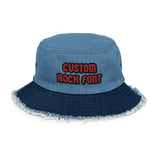 CUSTOM DISTRESSED DENIM BUCKET HAT • ROCK STYLE FONT • 2 •