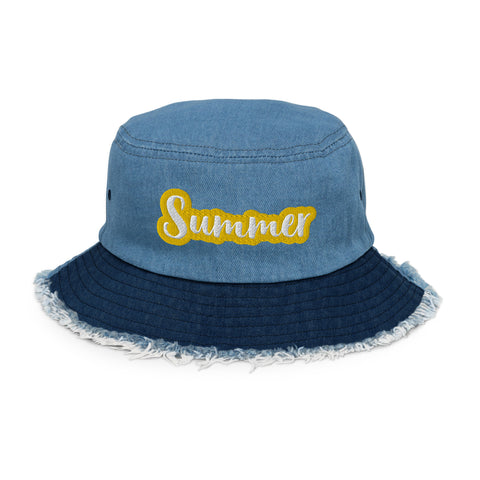 CUSTOM DISTRESSED DENIM BUCKET HAT • SUMMER STYLE FONT • 1 •