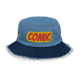 CUSTOM DISTRESSED DENIM BUCKET HAT • COMIC STYLE FONT • 1 •