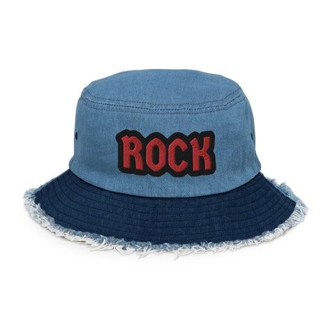 CUSTOM DISTRESSED DENIM BUCKET HAT • ROCK STYLE FONT • 1 •