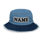 CUSTOM NAME • DISTRESSED DENIM BUCKET HAT • ADD ANY NAME/WORD/YEAR/DATE/AGE/NUMBER