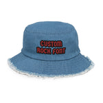 CUSTOM DISTRESSED DENIM BUCKET HAT • ROCK STYLE FONT • 2 •