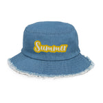 CUSTOM DISTRESSED DENIM BUCKET HAT • SUMMER STYLE FONT • 1 •