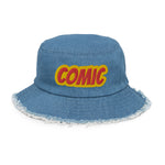 CUSTOM DISTRESSED DENIM BUCKET HAT • COMIC STYLE FONT • 1 •