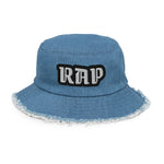 CUSTOM DISTRESSED DENIM BUCKET HAT • RAP STYLE FONT • 1 •