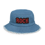 CUSTOM DISTRESSED DENIM BUCKET HAT • ROCK STYLE FONT • 1 •