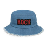 CUSTOM DISTRESSED DENIM BUCKET HAT • ROCK STYLE FONT • 1 •